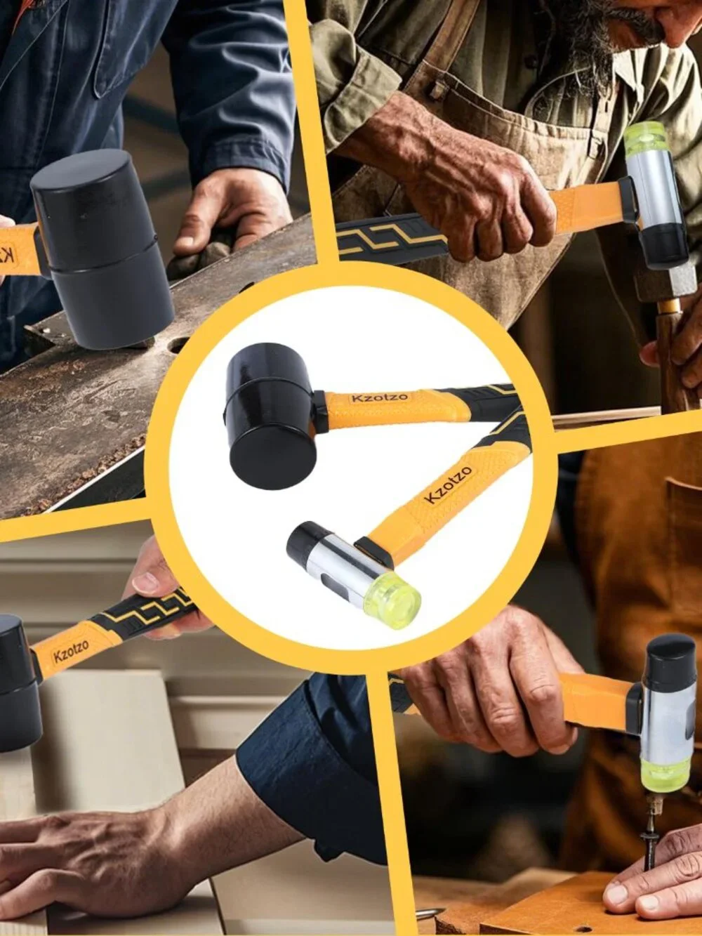 2-Piece Rubber Mallet Hammer Set, 8oz Rubber Hammer Mallet & 25mm Double-Faced S
